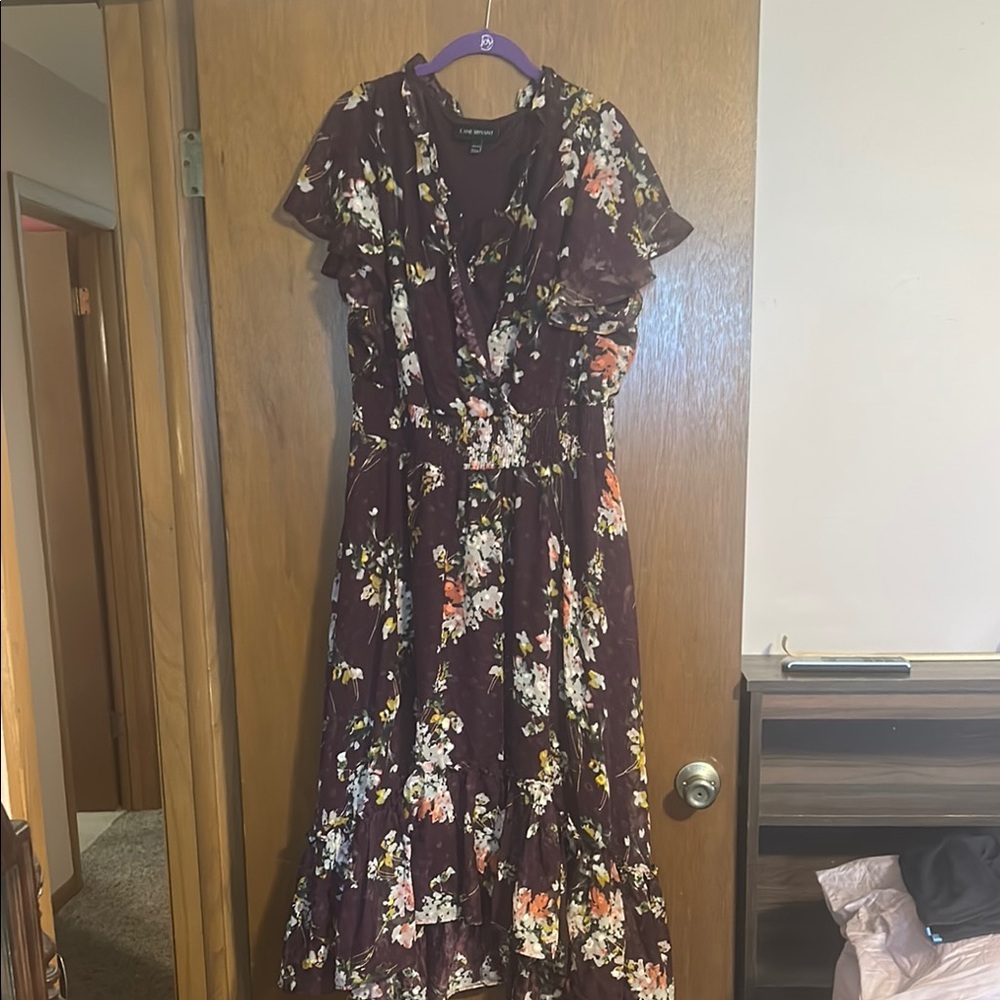 Lane Bryant Pink and Purple Flutter Sleeve High Low Sundress